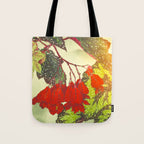 Deep Within - Flowers in the Mist -  Ukiyo Nature Landscape  in Red, Green, Yellow & Orange Tote Bag Gallery Image 1