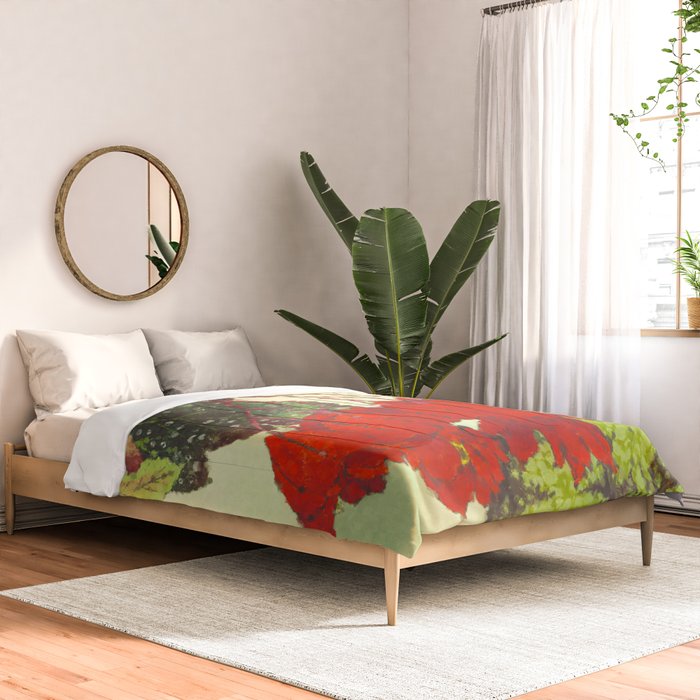 Deep Within - Flowers in the Mist -  Ukiyo Nature Landscape  in Red, Green, Yellow & Orange Comforter Gallery Image 2