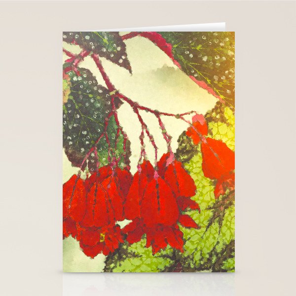 Deep Within - Flowers in the Mist -  Ukiyo Nature Landscape  in Red, Green, Yellow & Orange Stationery Card Gallery Image 1