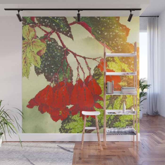 Deep Within - Flowers in the Mist -  Ukiyo Nature Landscape  in Red, Green, Yellow & Orange Wall Mural Gallery Image 1