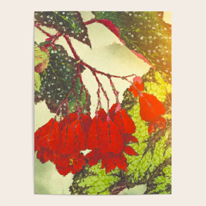 Deep Within - Flowers in the Mist -  Ukiyo Nature Landscape  in Red, Green, Yellow & Orange Poster Gallery Image 4