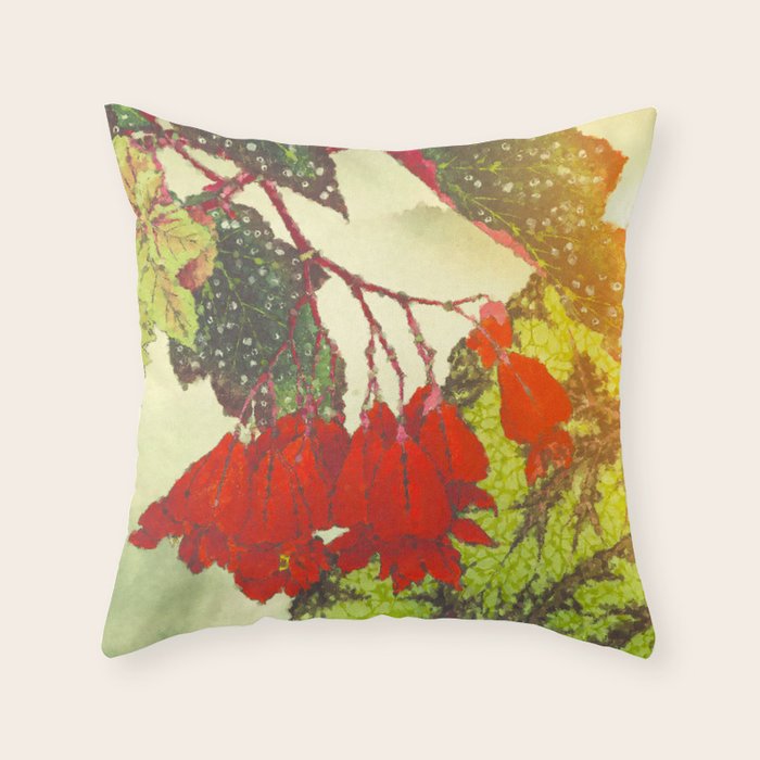 Deep Within - Flowers in the Mist -  Ukiyo Nature Landscape  in Red, Green, Yellow & Orange Throw Pillow Gallery Image 6