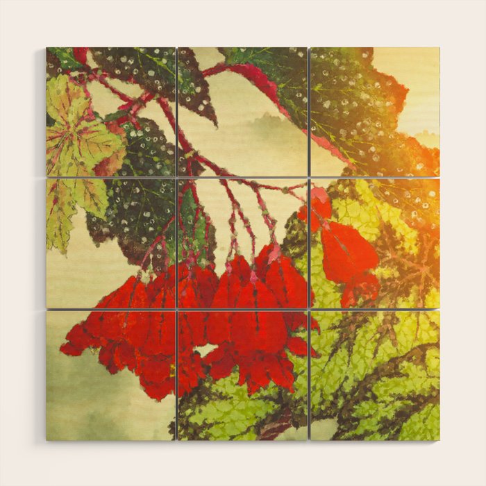 Deep Within - Flowers in the Mist -  Ukiyo Nature Landscape  in Red, Green, Yellow & Orange Wood Wall Art Gallery Image 1