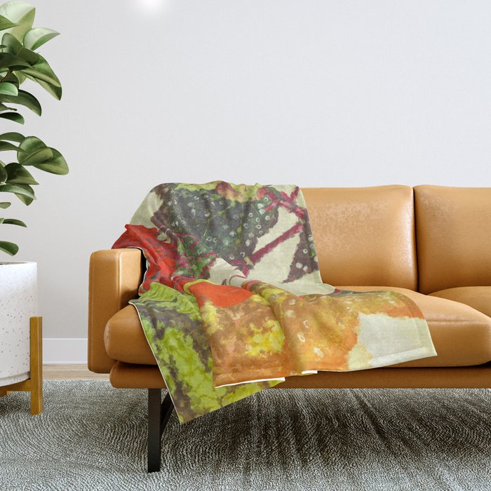 Deep Within - Flowers in the Mist -  Ukiyo Nature Landscape  in Red, Green, Yellow & Orange Throw Blanket Gallery Image 1