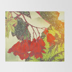 Deep Within - Flowers in the Mist -  Ukiyo Nature Landscape  in Red, Green, Yellow & Orange Throw Blanket Gallery Image 2
