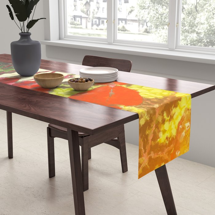 Deep Within - Flowers in the Mist -  Ukiyo Nature Landscape  in Red, Green, Yellow & Orange Table Runner Gallery Image 2