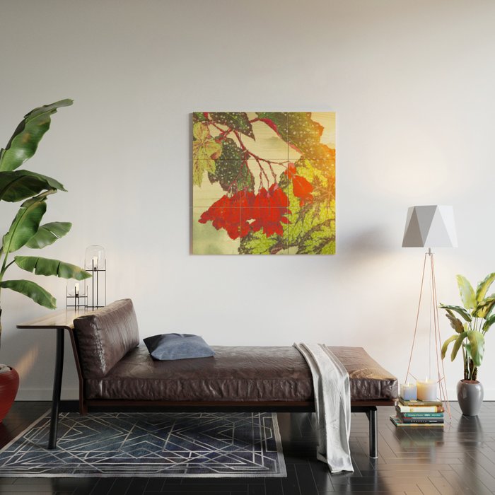 Deep Within - Flowers in the Mist -  Ukiyo Nature Landscape  in Red, Green, Yellow & Orange Wood Wall Art Gallery Image 2