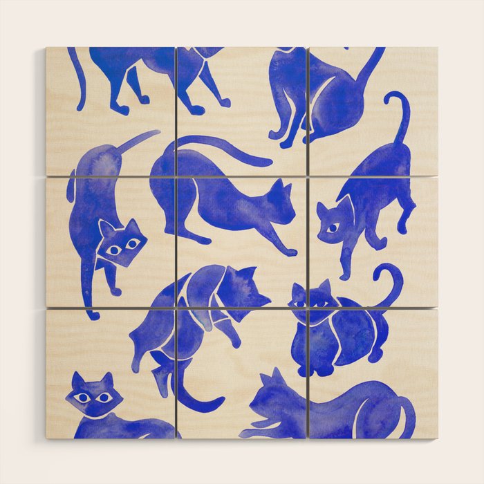 Cat Positions - Blue Palette Wood Wall Art Gallery Image 1