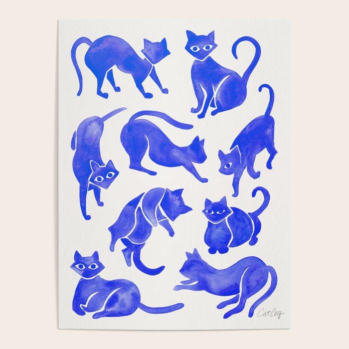 Cat Positions - Blue Palette Poster Gallery Image 4
