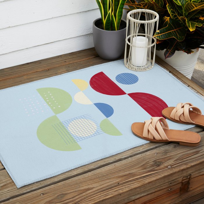 Abstract Geometric Half-Circles with Hand-Drawn Details Outdoor Rug Gallery Image 2