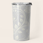 Antique White Roses Silhouette on Silver Grey Travel Mug Gallery Image 2