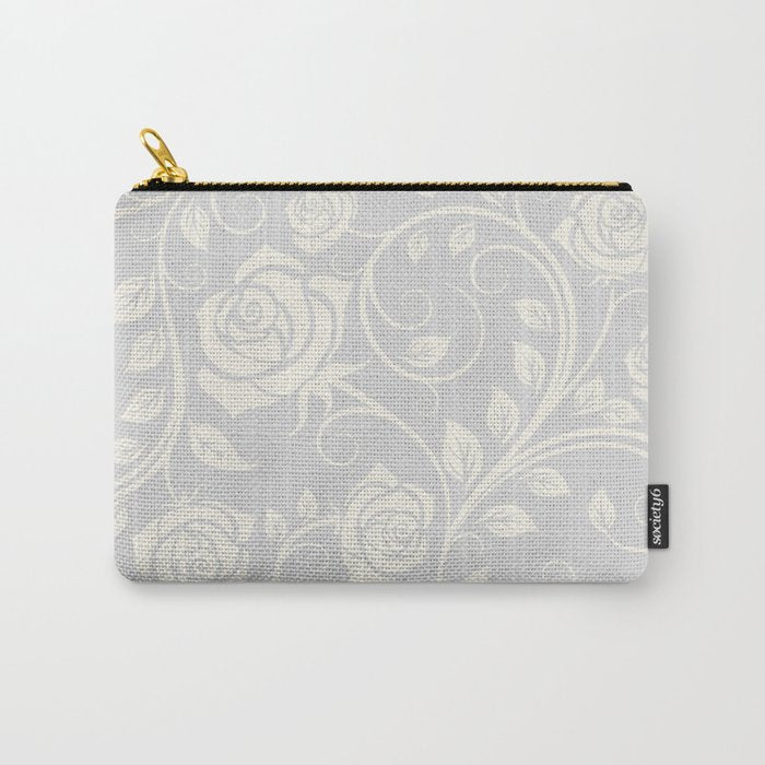 Antique White Roses Silhouette on Silver Grey Carry All Pouch Gallery Image 1