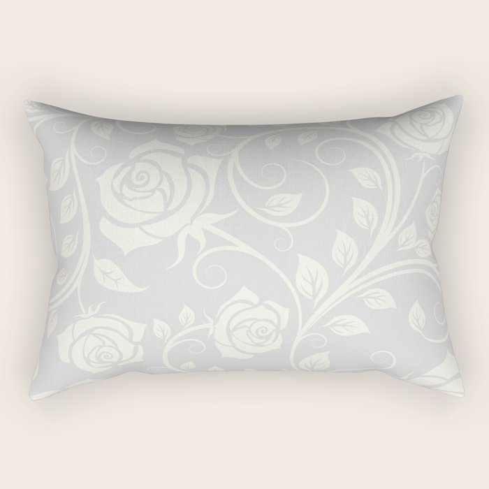 Antique White Roses Silhouette on Silver Grey Rectangular Pillow Gallery Image 2