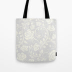 Antique White Roses Silhouette on Silver Grey Tote Bag Gallery Image 1