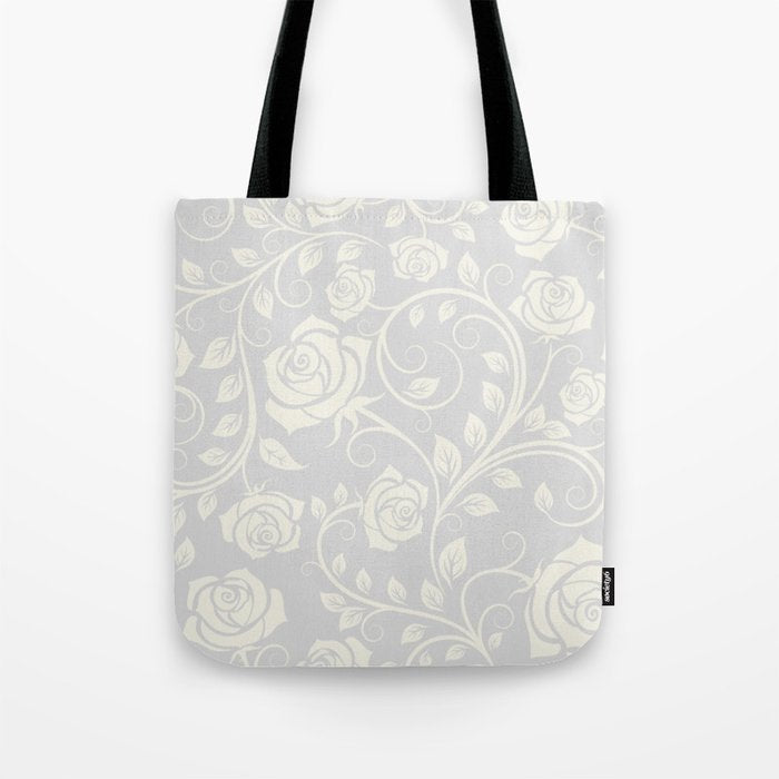 Antique White Roses Silhouette on Silver Grey Tote Bag Gallery Image 1