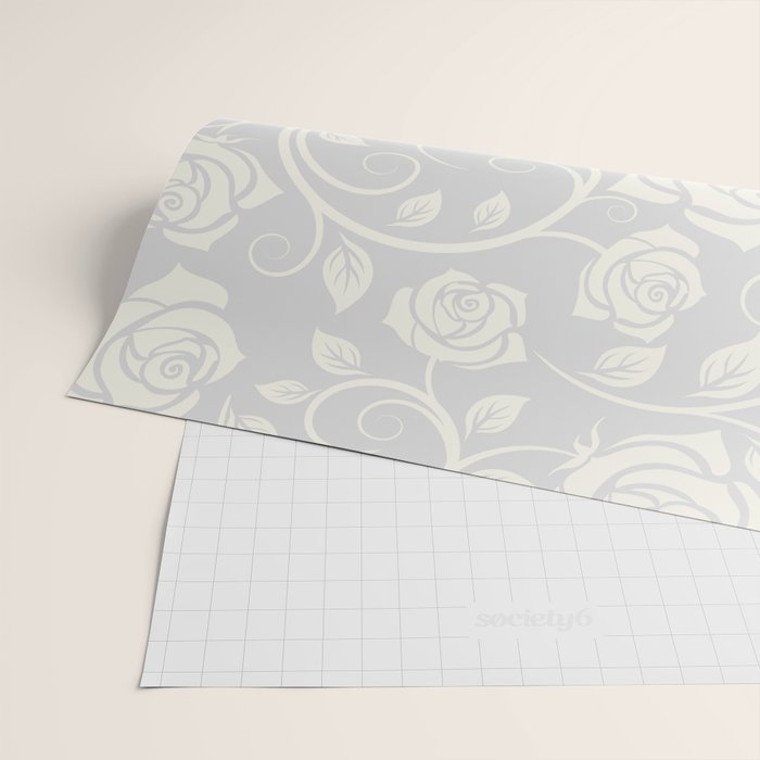 Antique White Roses Silhouette on Silver Grey Wrapping Paper Gallery Image 2
