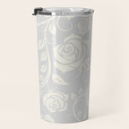 Antique White Roses Silhouette on Silver Grey Travel Mug Gallery Image 3