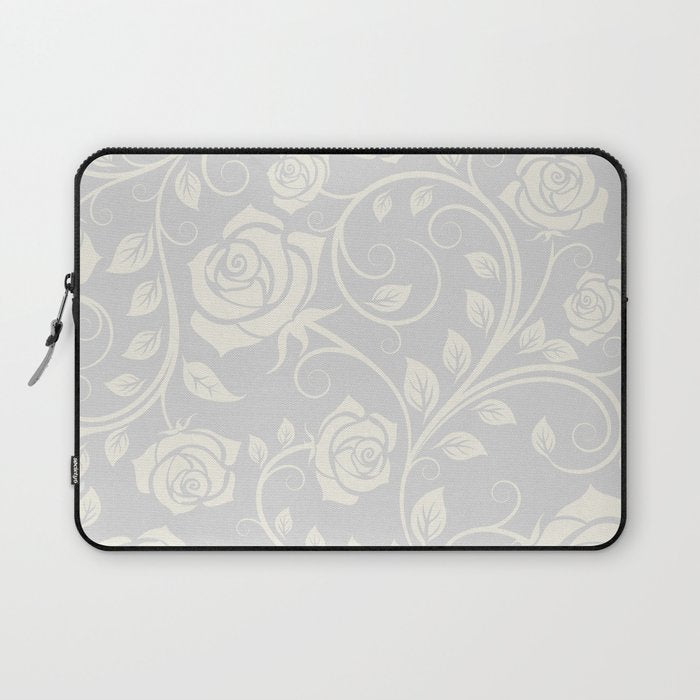 Antique White Roses Silhouette on Silver Grey Laptop Sleeve Gallery Image 1