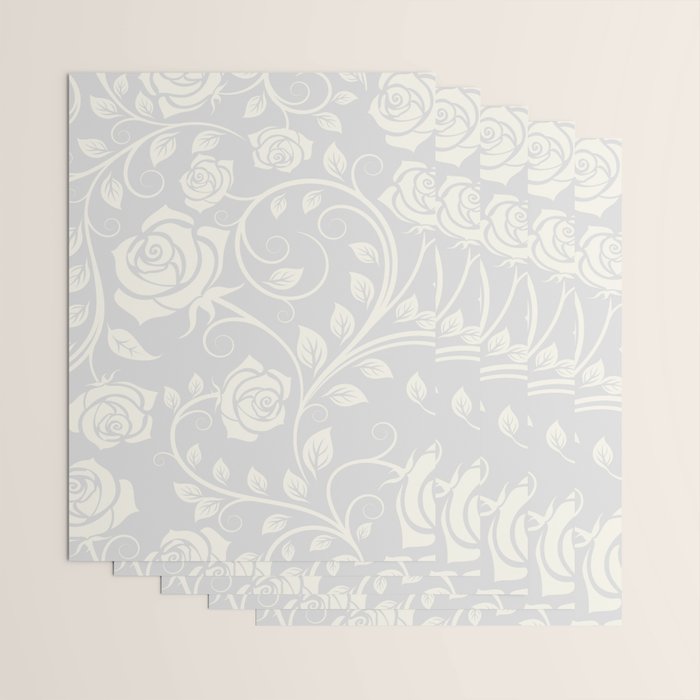 Antique White Roses Silhouette on Silver Grey Wrapping Paper Gallery Image 3