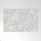 Antique White Roses Silhouette on Silver Grey Welcome Mat Gallery Image 1