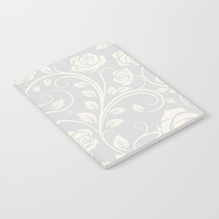 Antique White Roses Silhouette on Silver Grey Notebook Gallery Image 2