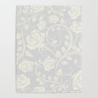 Antique White Roses Silhouette on Silver Grey Poster Gallery Image 4