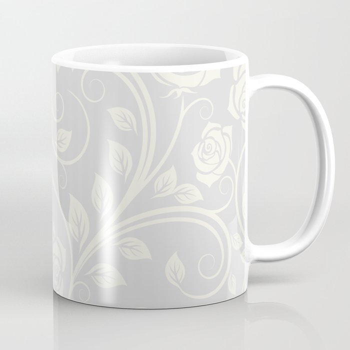 Antique White Roses Silhouette on Silver Grey Coffee Mug Gallery Image 1