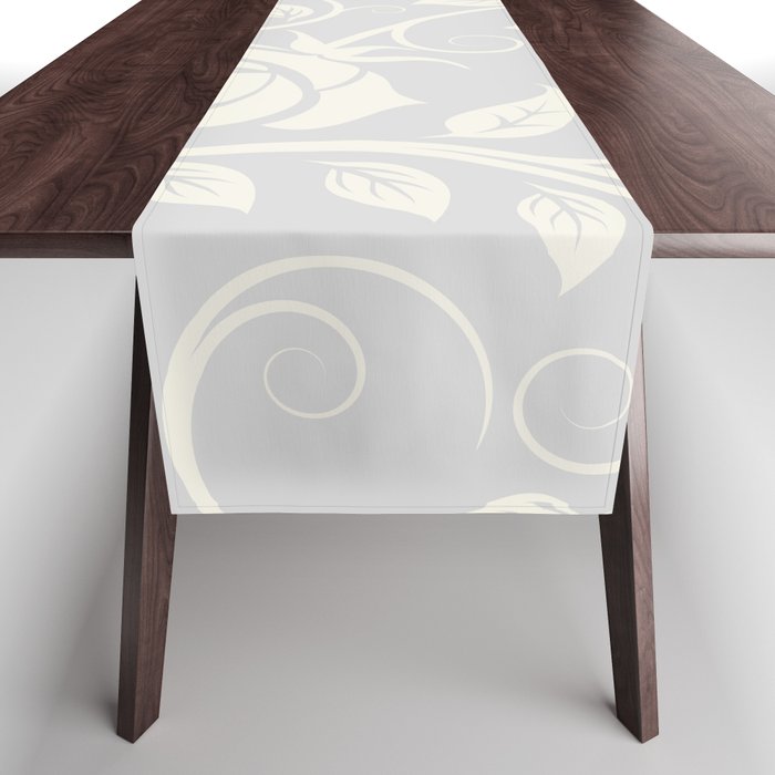 Antique White Roses Silhouette on Silver Grey Table Runner Gallery Image 1