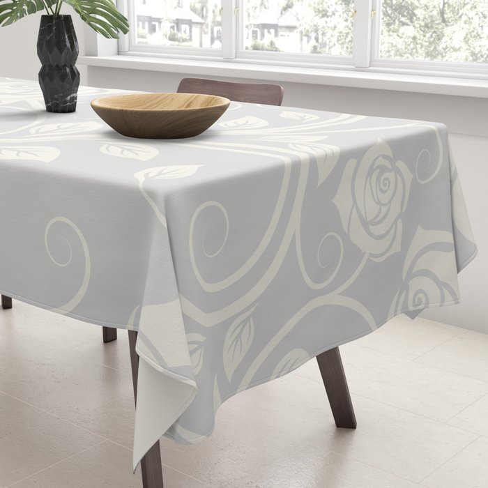 Antique White Roses Silhouette on Silver Grey Tablecloth Gallery Image 3
