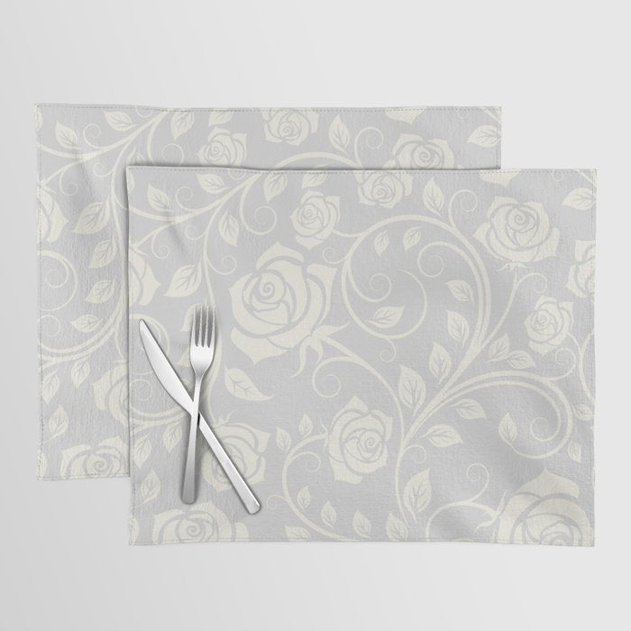 Antique White Roses Silhouette on Silver Grey Placemat Gallery Image 1
