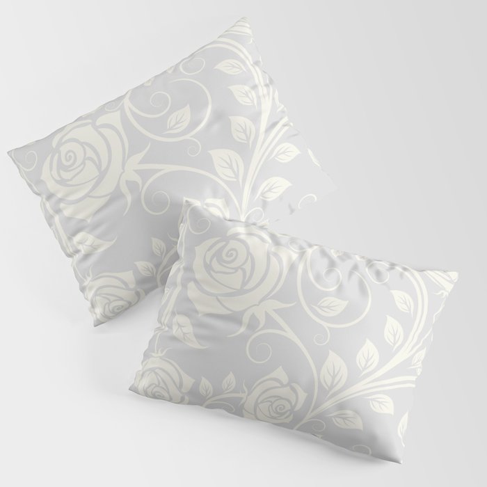 Antique White Roses Silhouette on Silver Grey Pillow Sham Gallery Image 3