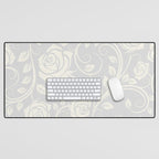 Antique White Roses Silhouette on Silver Grey Desk Mat Gallery Image 1