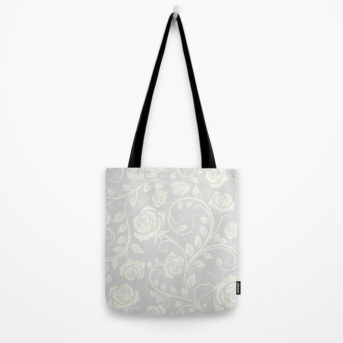 Antique White Roses Silhouette on Silver Grey Tote Bag Gallery Image 2