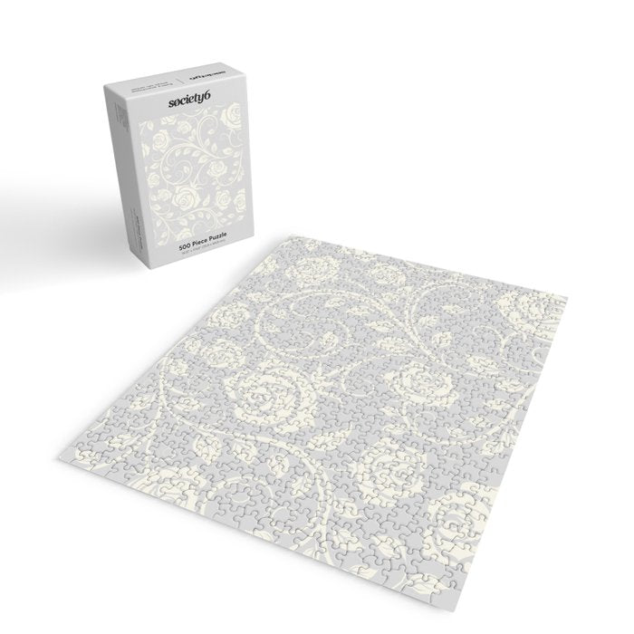 Antique White Roses Silhouette on Silver Grey Jigsaw Puzzle Gallery Image 2
