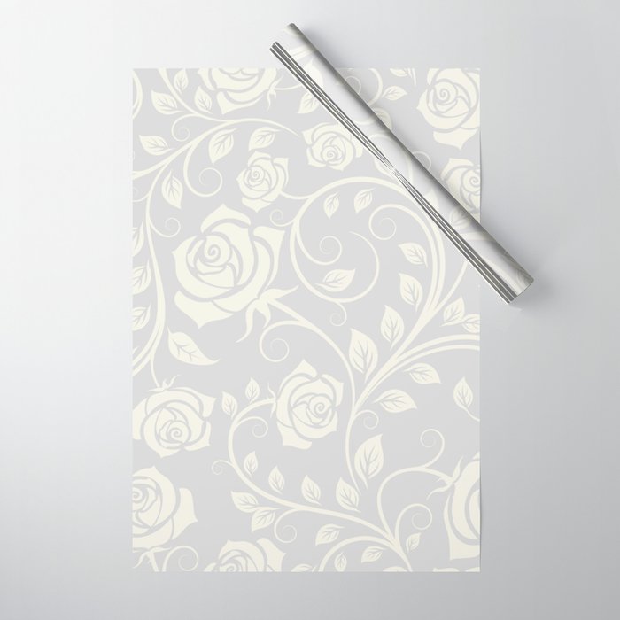 Antique White Roses Silhouette on Silver Grey Wrapping Paper Gallery Image 1