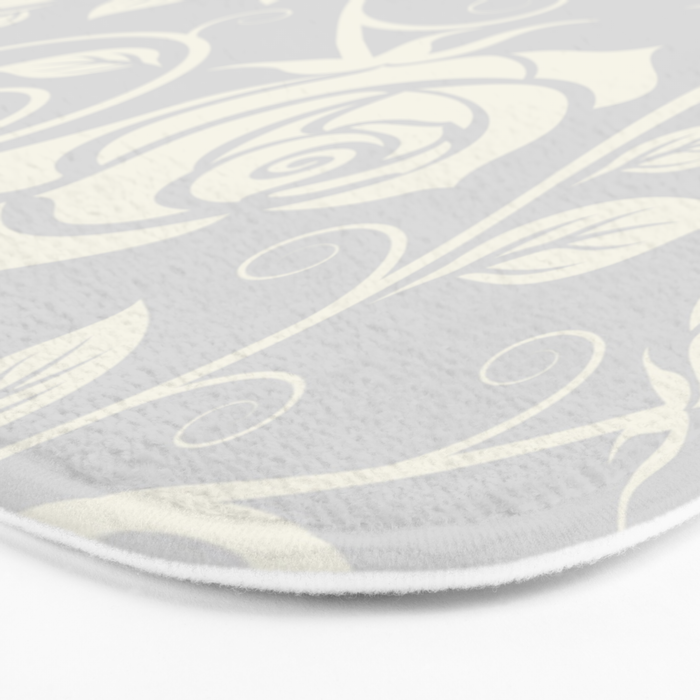 Antique White Roses Silhouette on Silver Grey Bath Mat Gallery Image 3