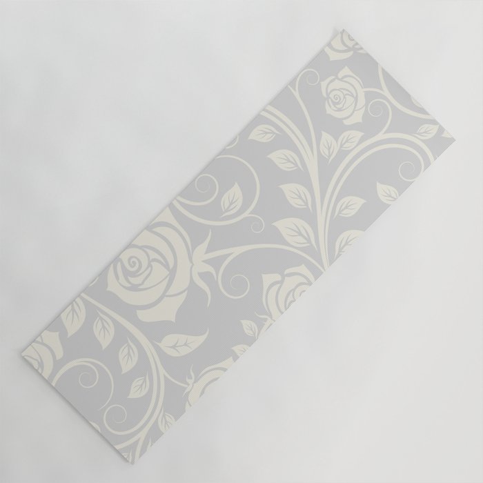 Antique White Roses Silhouette on Silver Grey Yoga Mat Gallery Image 1