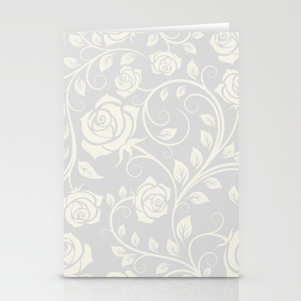 Antique White Roses Silhouette on Silver Grey Stationery Card Gallery Image 2