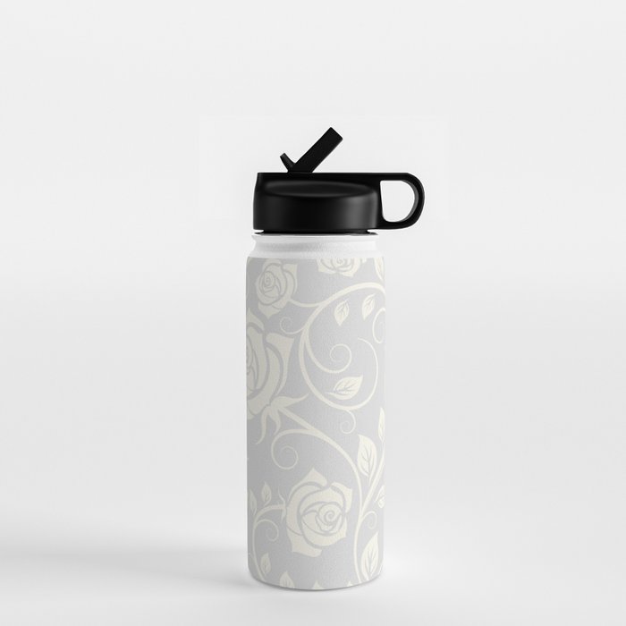 Antique White Roses Silhouette on Silver Grey Water Bottle Gallery Image 1
