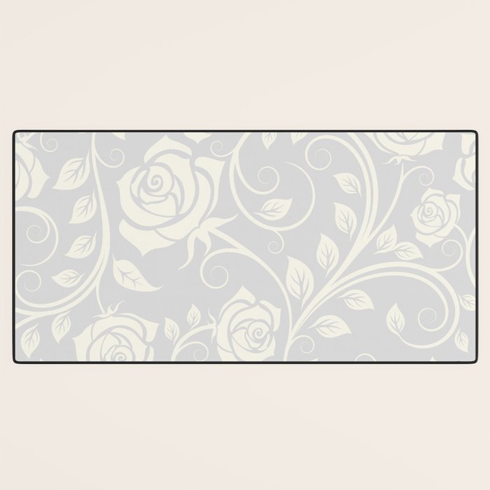 Antique White Roses Silhouette on Silver Grey Desk Mat Gallery Image 3