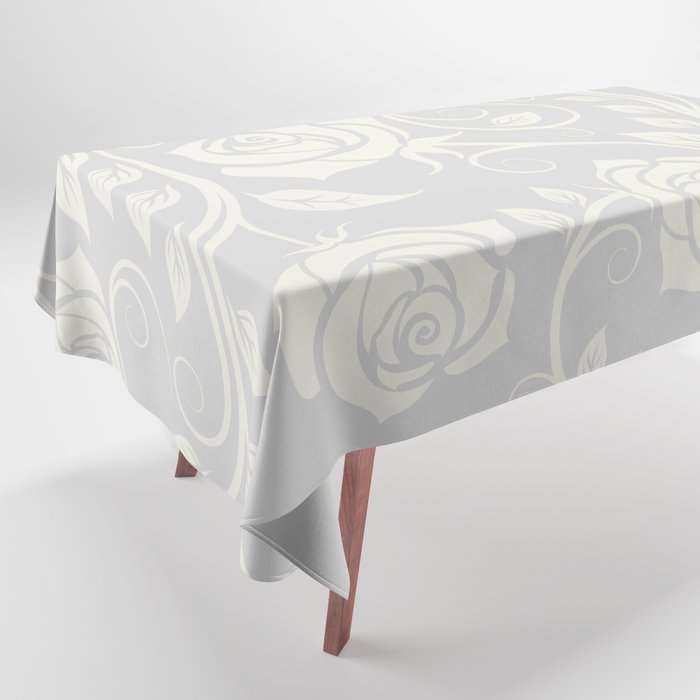 Antique White Roses Silhouette on Silver Grey Tablecloth Gallery Image 1