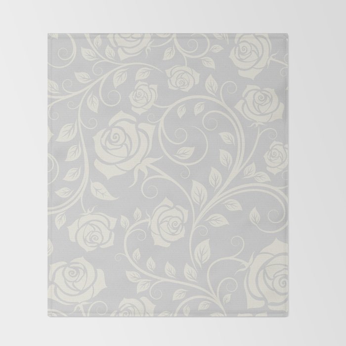 Antique White Roses Silhouette on Silver Grey Throw Blanket Gallery Image 2