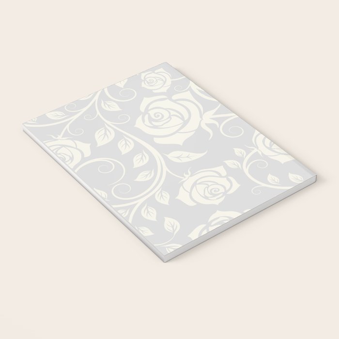 Antique White Roses Silhouette on Silver Grey Notebook Gallery Image 3