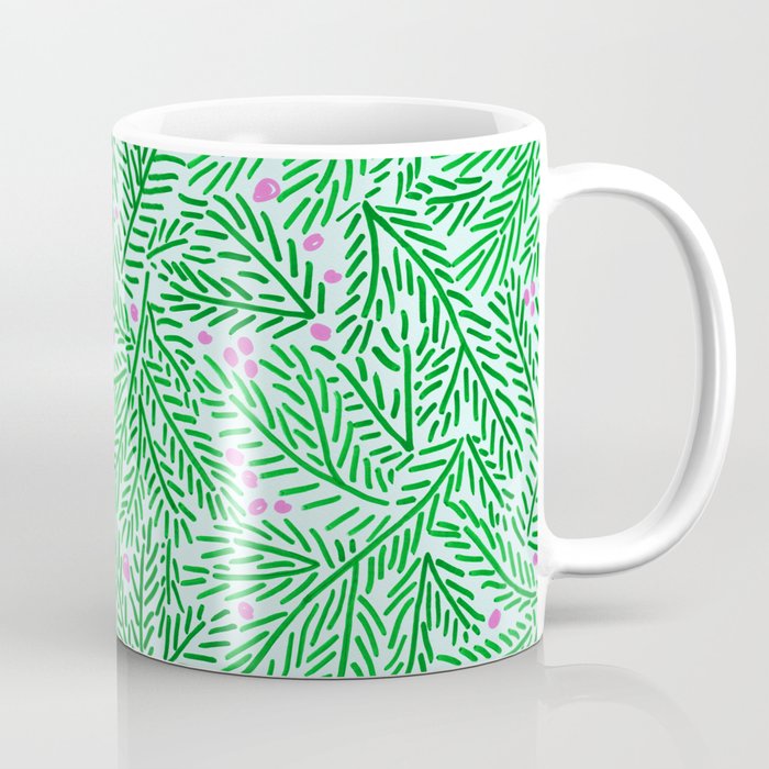 Winter Berries & Pine Branches in Green Coffee Mug Gallery Image 1