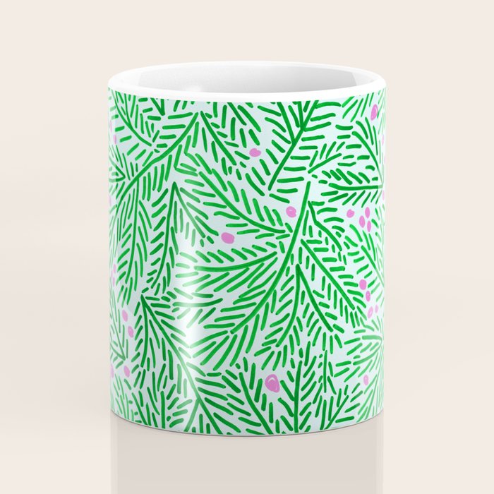 Winter Berries & Pine Branches in Green Coffee Mug Gallery Image 4