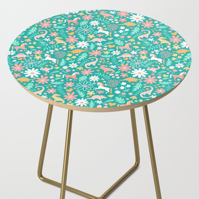 Dinosaurs + Unicorns on Teal Side Table Gallery Image 2