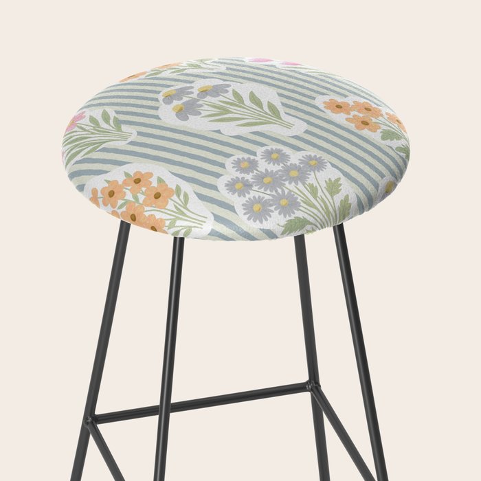 Ditsy Flower Sticker Bouquets on Blue and Cream Pinstripes Stool Gallery Image 2
