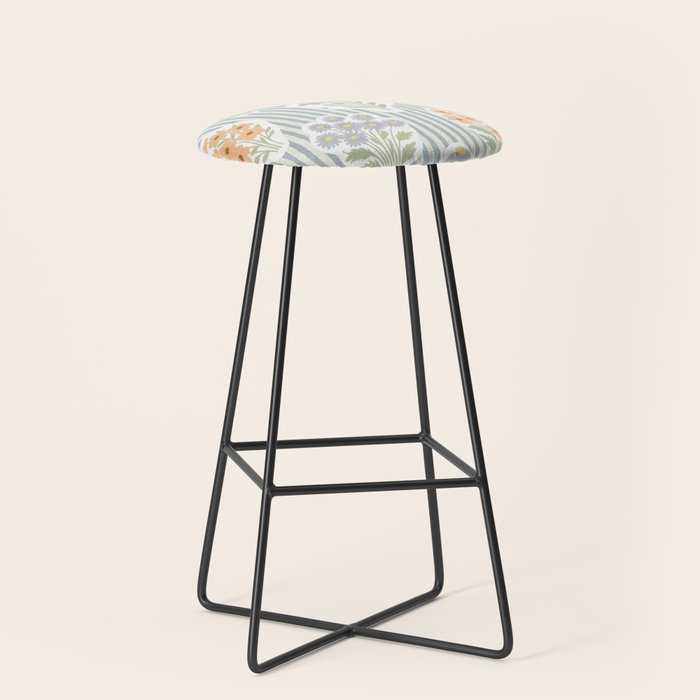 Ditsy Flower Sticker Bouquets on Blue and Cream Pinstripes Stool Gallery Image 1