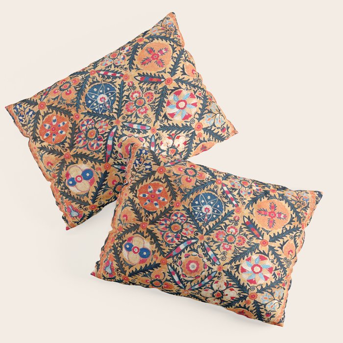 Kermina Suzani Southwest Uzbekistan Embroidery Print Pillow Sham Gallery Image 1