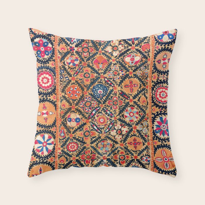 Kermina Suzani Southwest Uzbekistan Embroidery Print Throw Pillow Gallery Image 6